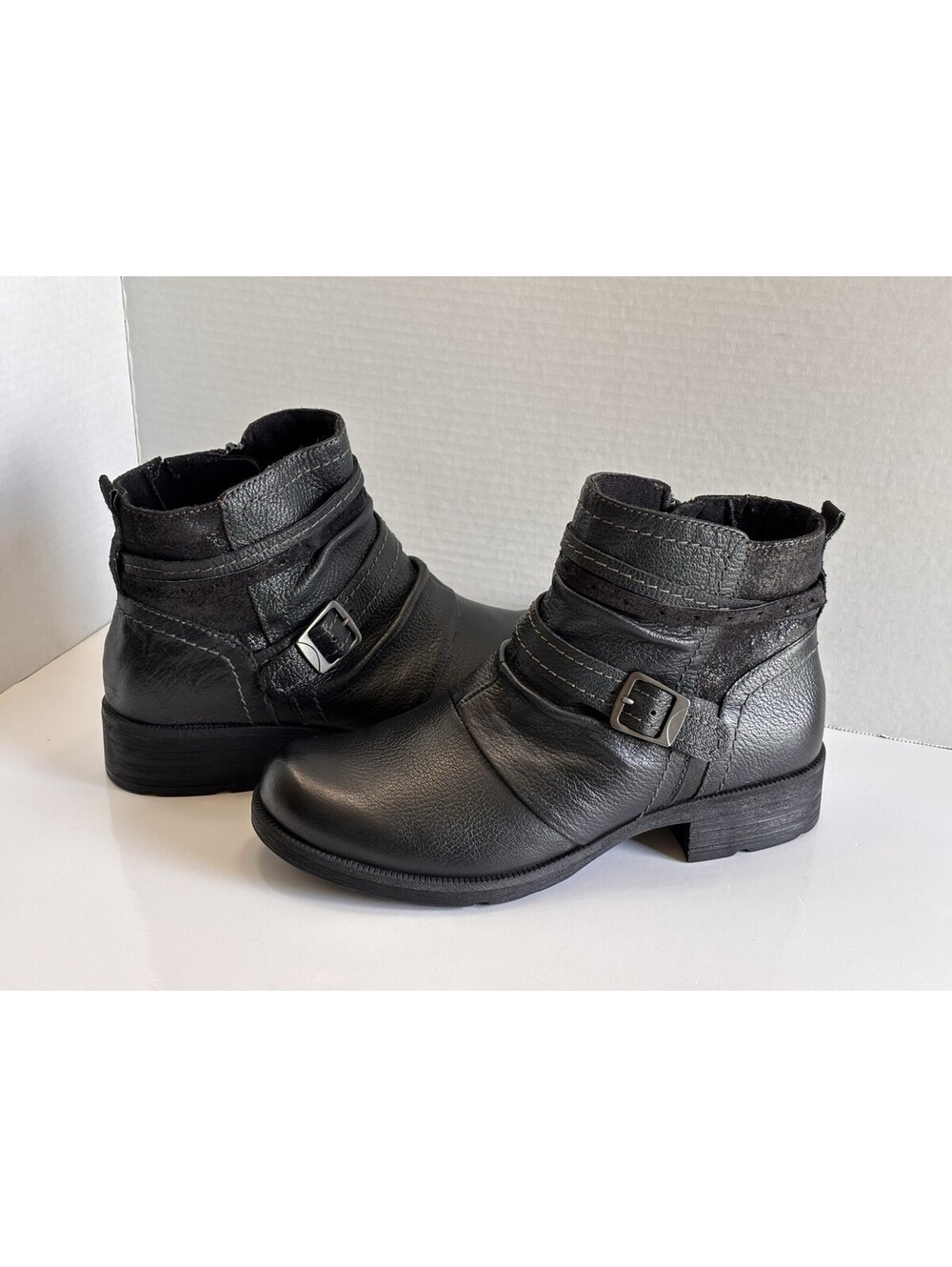 Earth Origins Randi Roland Women's Sz 10M Black Leather Zip Comfort Ankle Boots